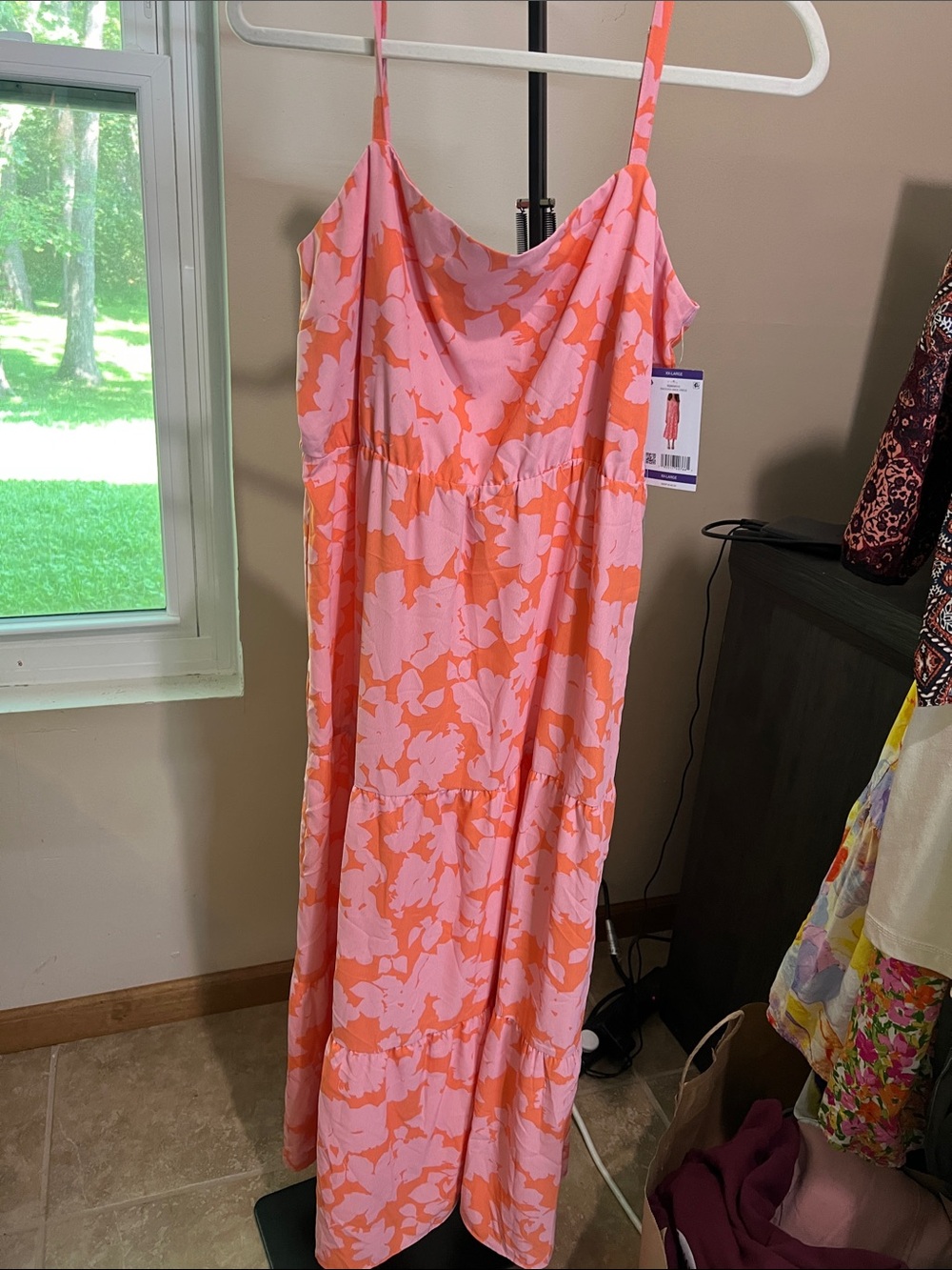 Floral Pink & Orange Midi Slip Dress